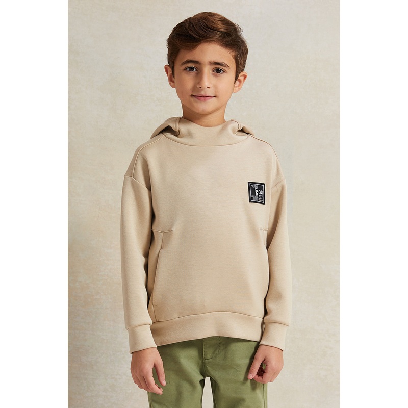 Boys Beige Soft Fabric Hooded Sweatshirt