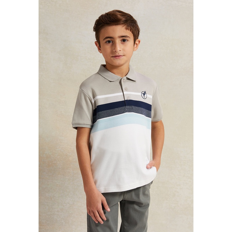 Boys Beige Striped Polo Shirt|2-3 Years|3-4 Years|4-5 Years|5-6 Years|6-7 Years|7-8 Years