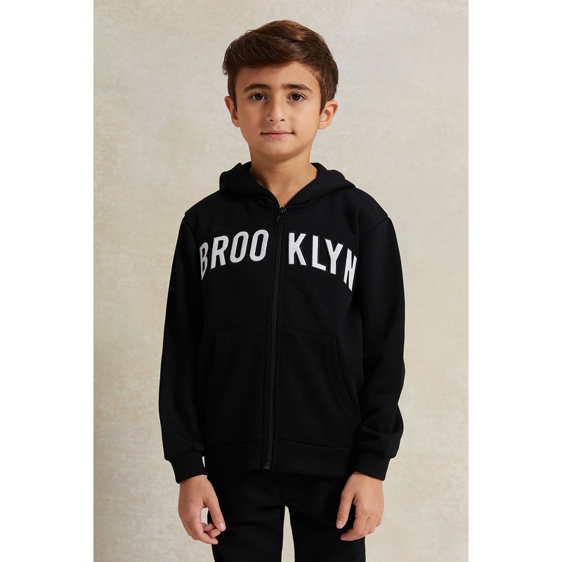 Boys Black Hooded Kangaroo Pocket Sweatshirt