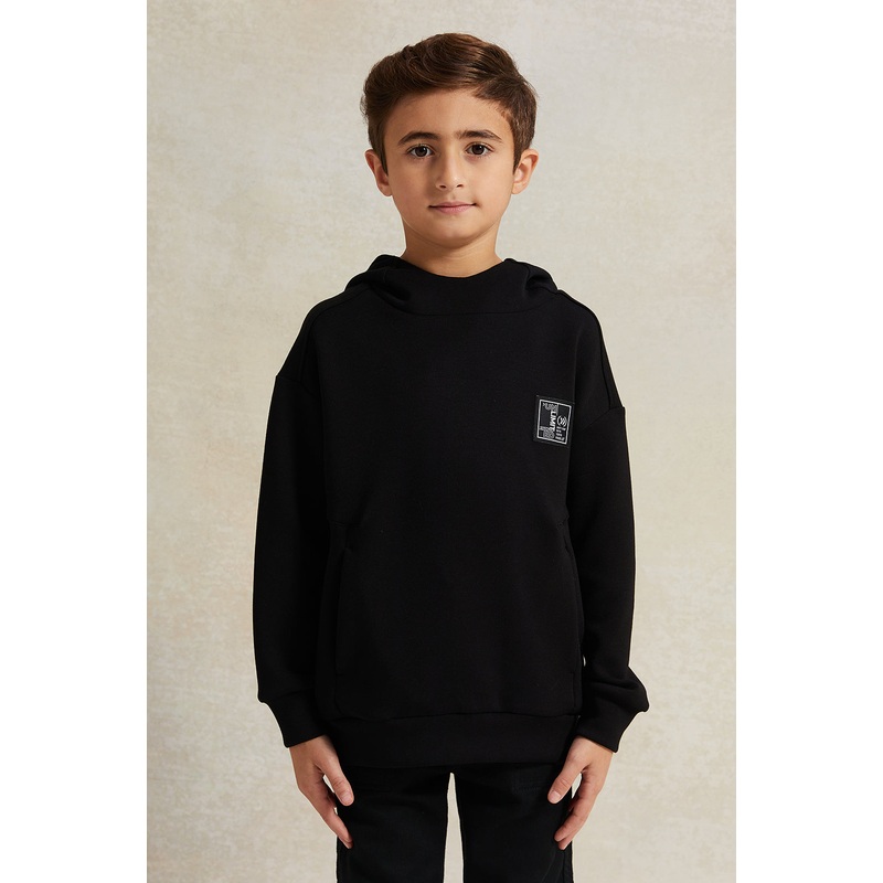 Boys Black Soft Fabric Hooded Sweatshirt