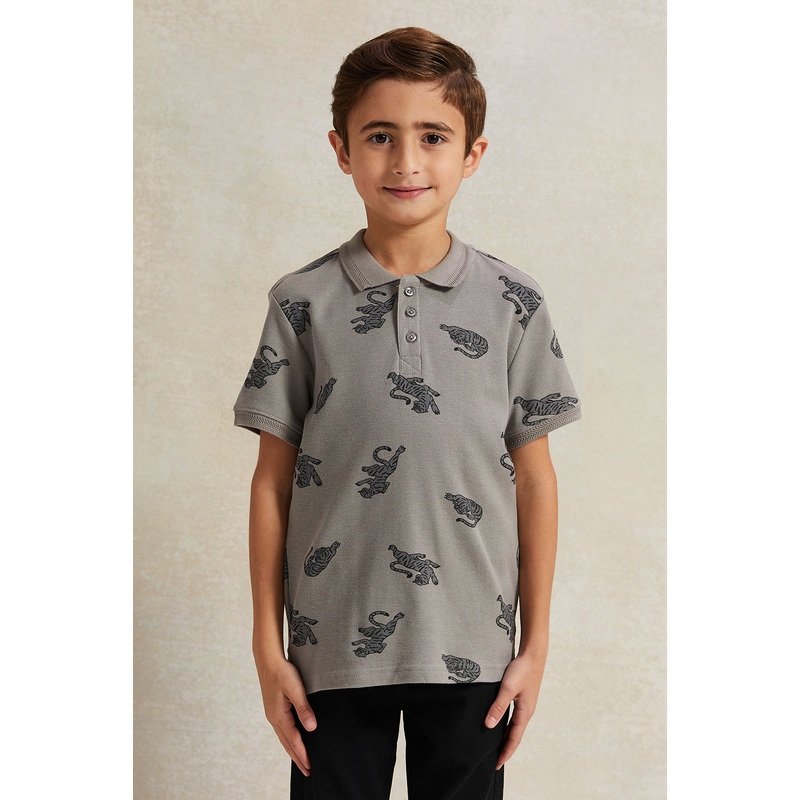 Boys Grey Printed Polo Shirt|2-3 Years|3-4 Years|4-5 Years|5-6 Years|6-7 Years|7-8 Years