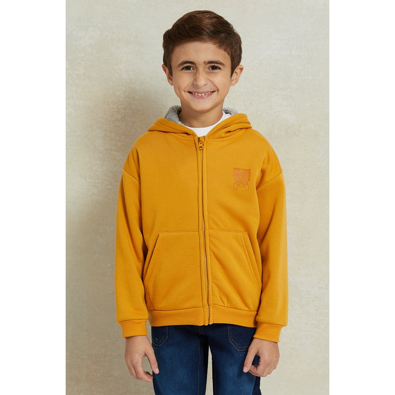 Boys Mustard Zip Thru Hooded Sweatshirt