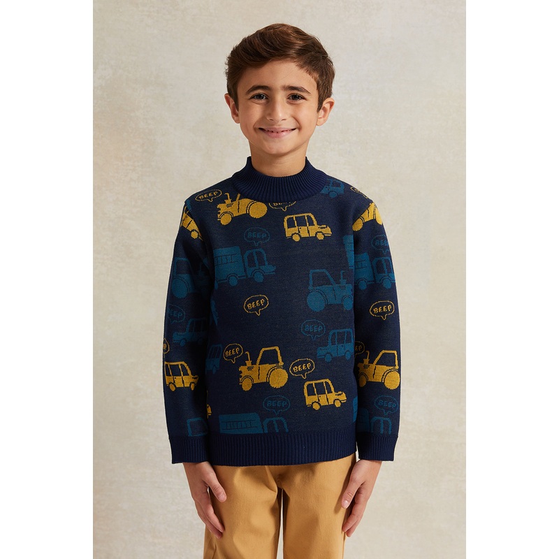 Boys Navy Trucks Print Pullover