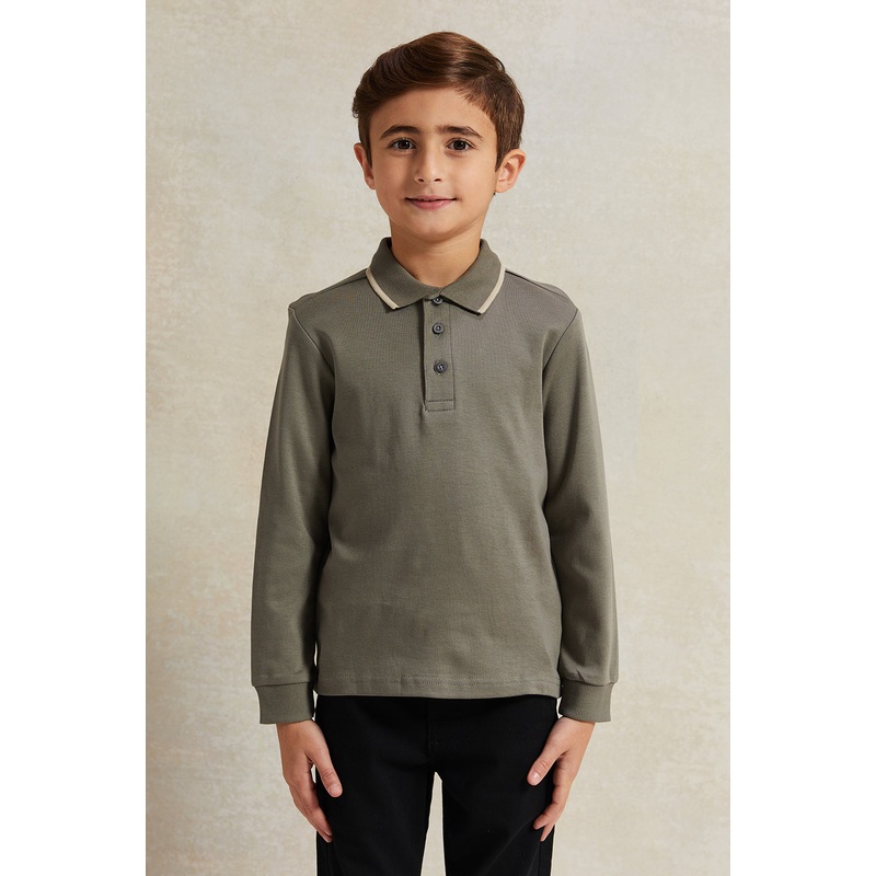 Boys Olive Long Sleeve Polo Shirt