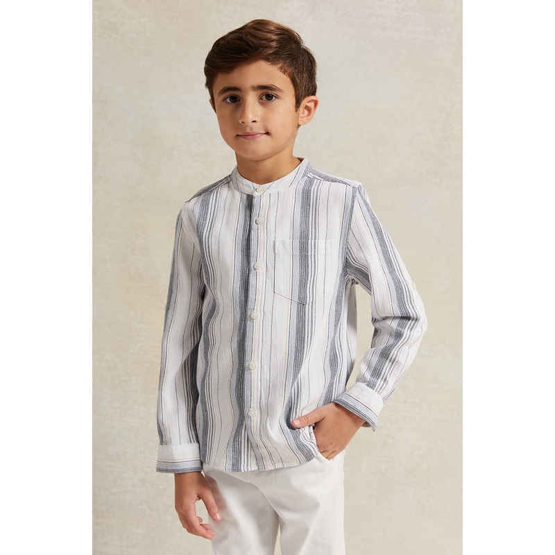 Boys White Dobby Stripe Shirt|2-3 Years|3-4 Years|4-5 Years|5-6 Years|6-7 Years|7-8 Years