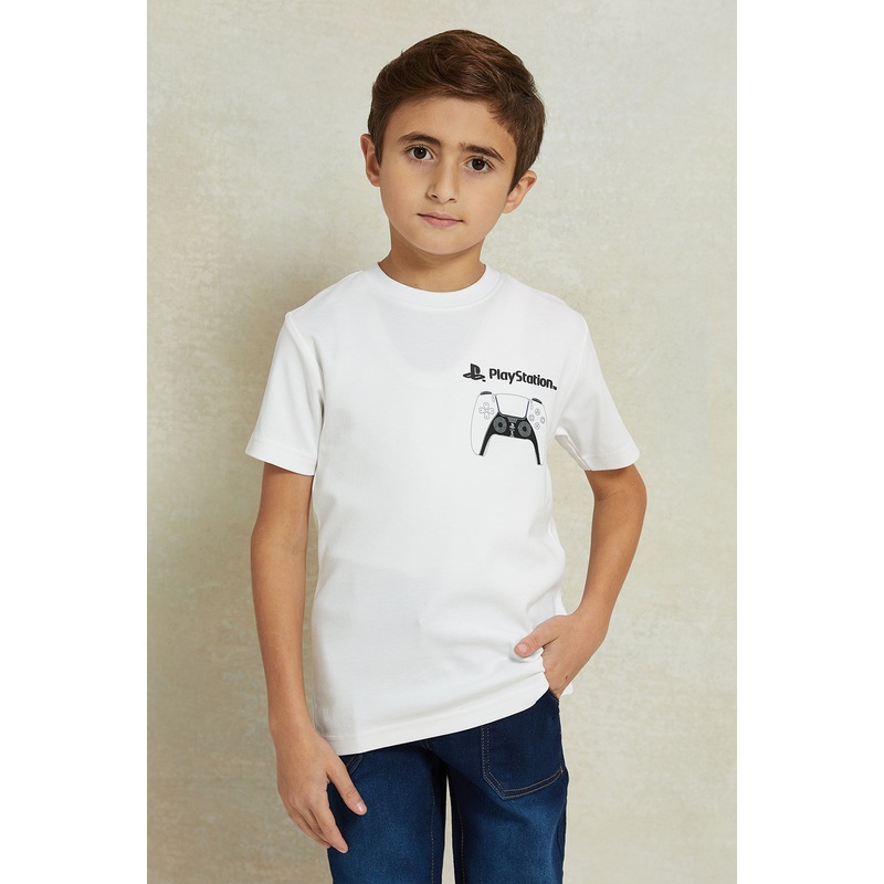 Boys White PlayStation Print T-Shirt