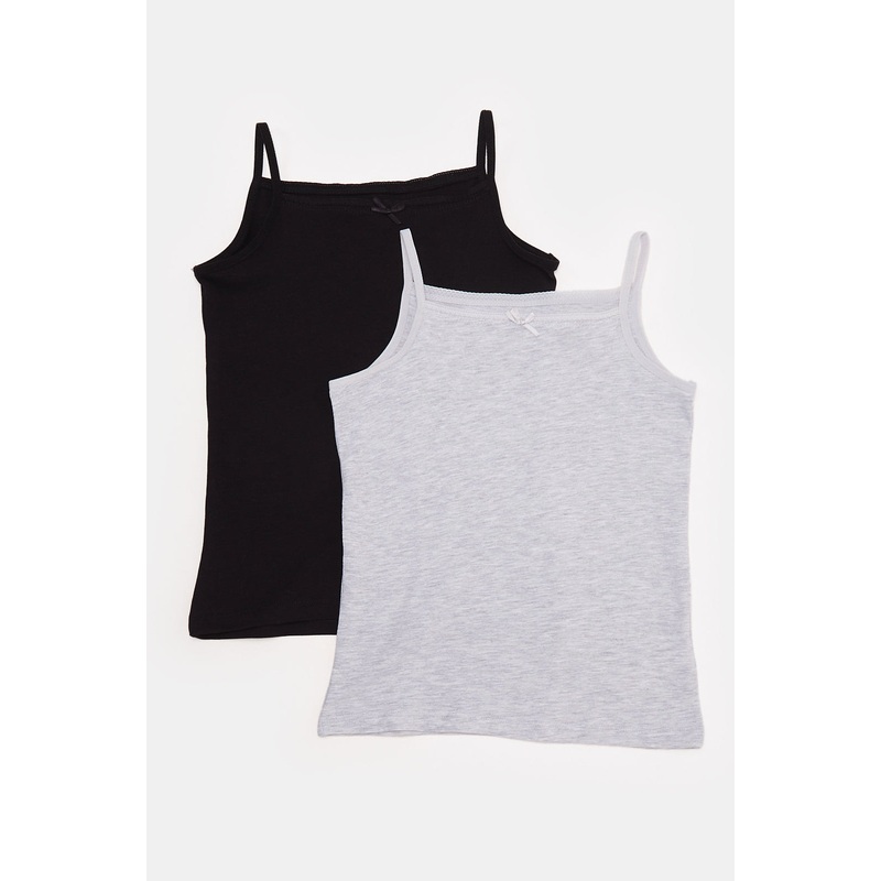 Girls White And Black Vest Set (Pack Of 2)