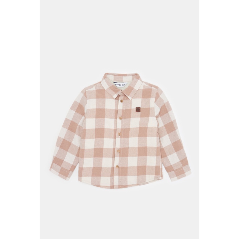 Infant Boys Beige Checkered Shirt