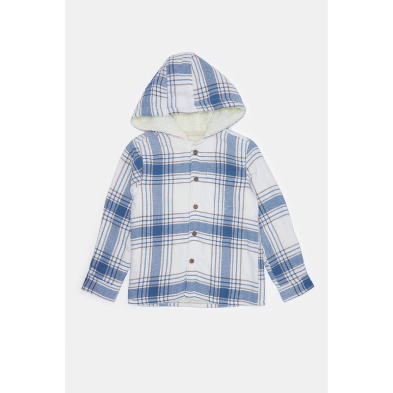 Infant Boys Blue And White Checkered Hooded Shirt