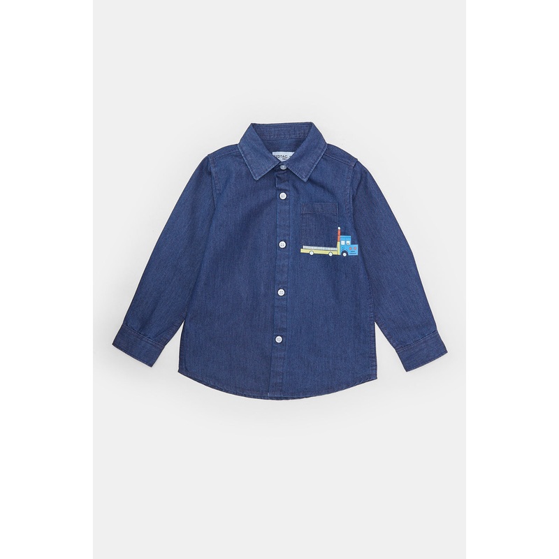 Infant Boys Blue Printed Denim Shirt