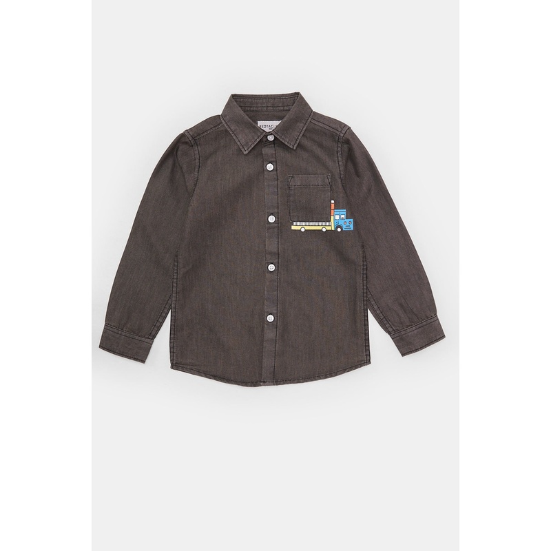 Infant Boys Grey Printed Denim Shirt