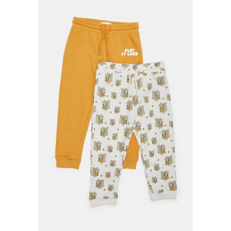 Infant Boys Mustard And Beige Active Pants Set (Pack Of 2)