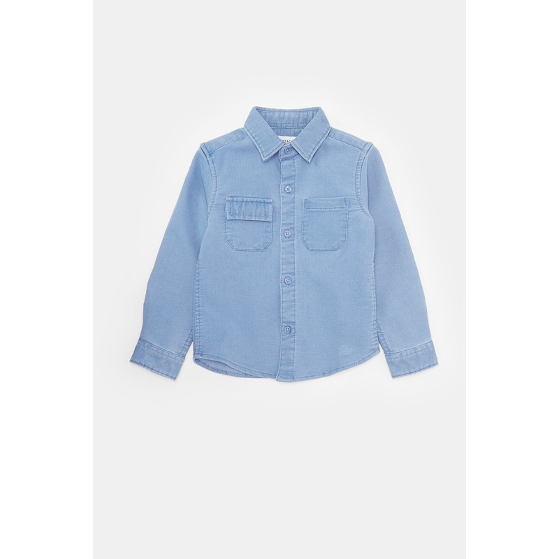 Infant Boys White And Blue Denim Shirt With Printed T-Shirt (2 Piece)