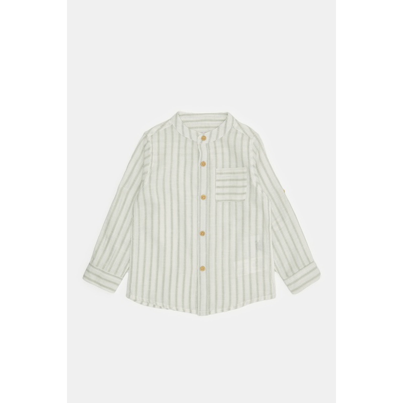 Infant Boys White Striped Mandarin Shirt