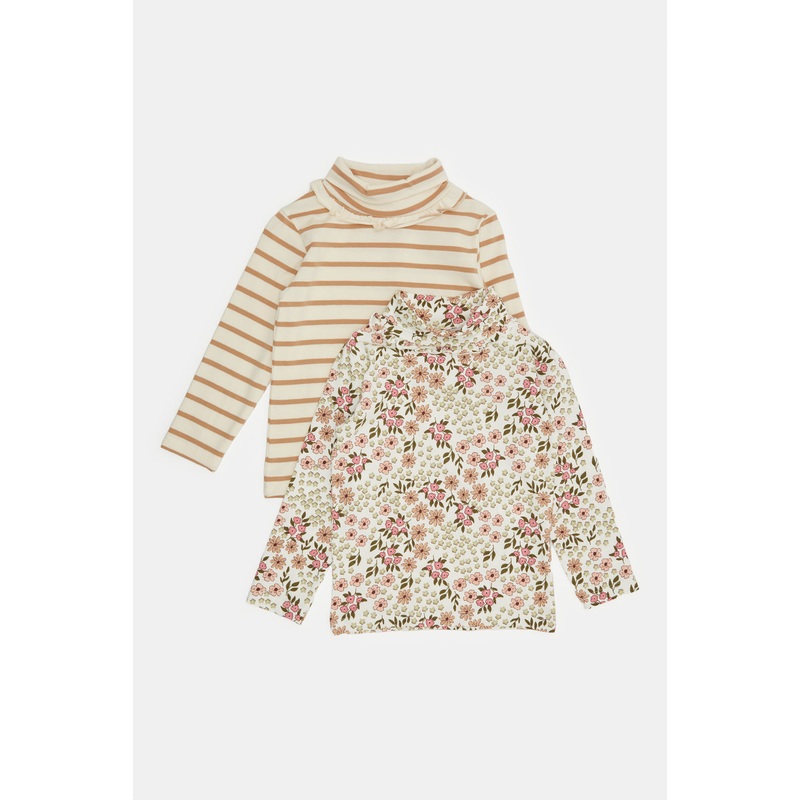 Infant Girls Ivory And Beige Printed T-Shirt Set Of (2 Piece)