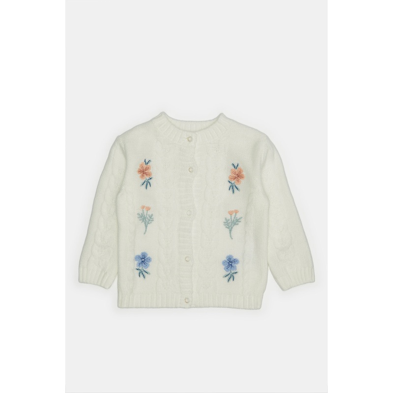 Infant Girls Ivory Embroidered Cardigan