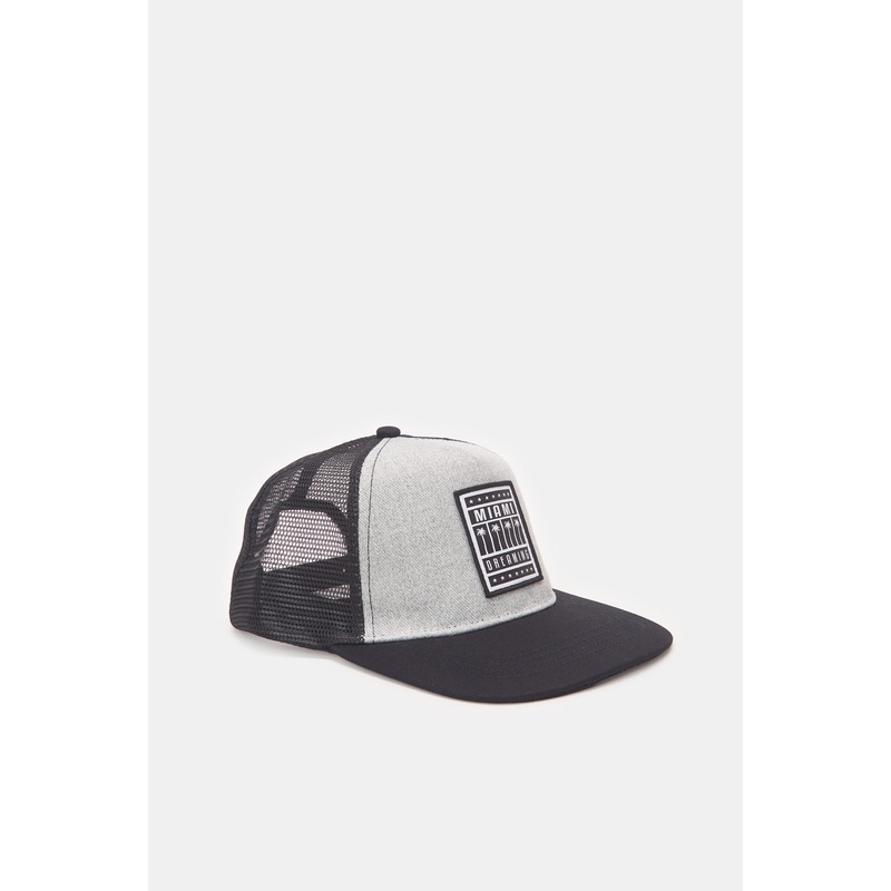 Men Grey And Beige Cap With Patch