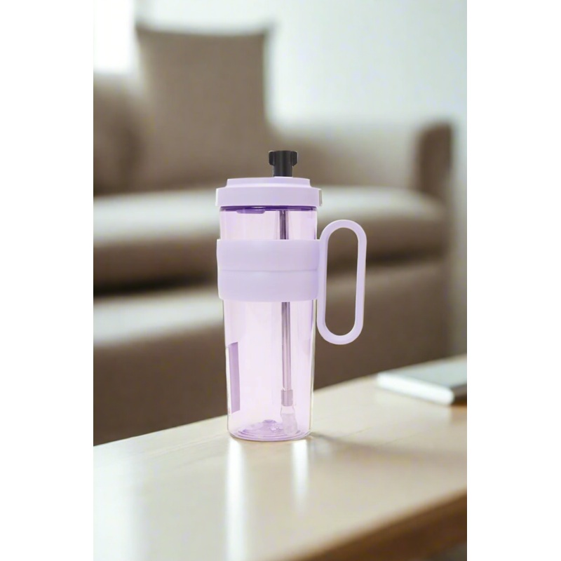 Purple Water Bottle With Straw