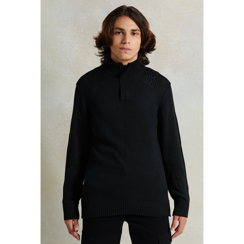 Senior Boys Black High-Neck Sweater