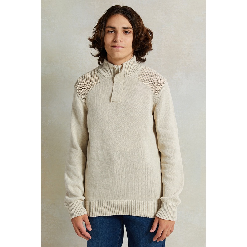 Senior Boys Cream High-Neck Sweater