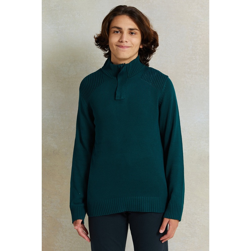 Senior Boys Green High-Neck Sweater