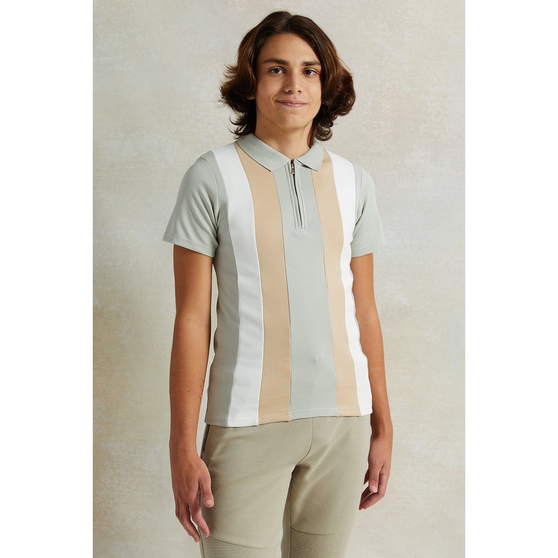 Senior Boys Green Plain Pleated Interlock Polo Shirt
