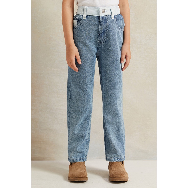 Girls Blue Straight Fit Denim Jeans