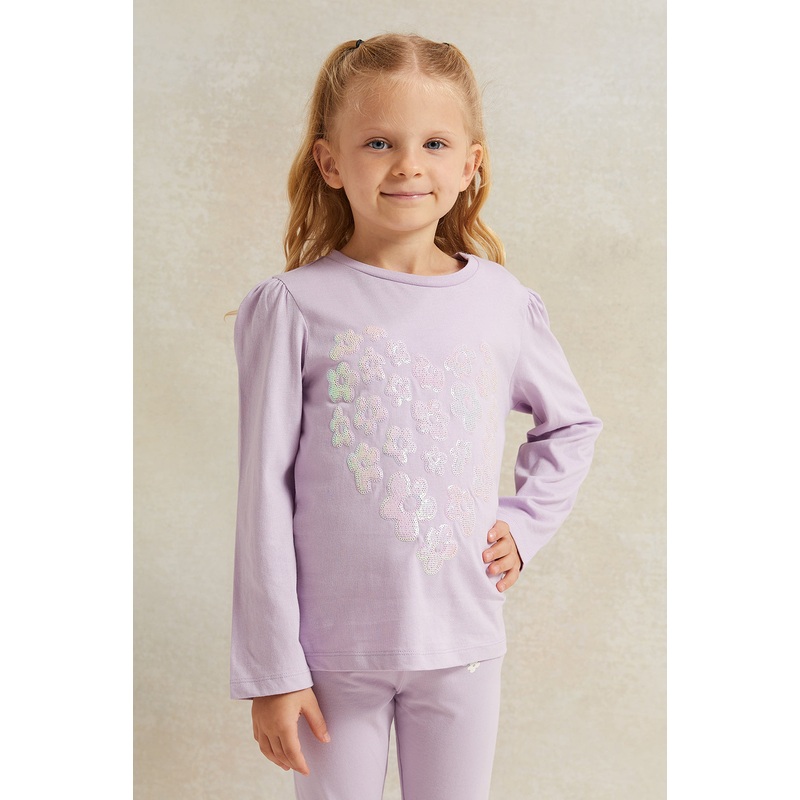 Girls Lilac Heart Embellished T-Shirt