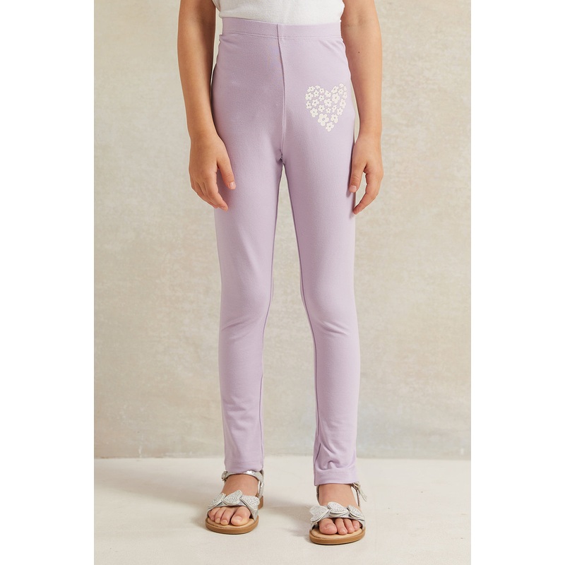 Girls Lilac Heart  Print Leggings