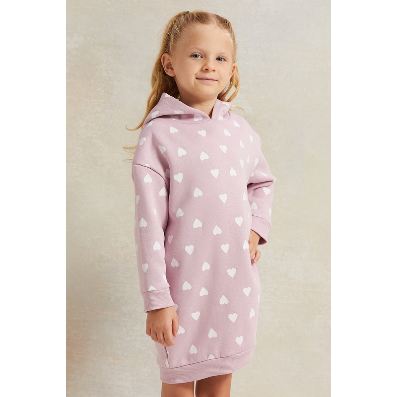 Girls Lilac Printed Sweatshirt Dress