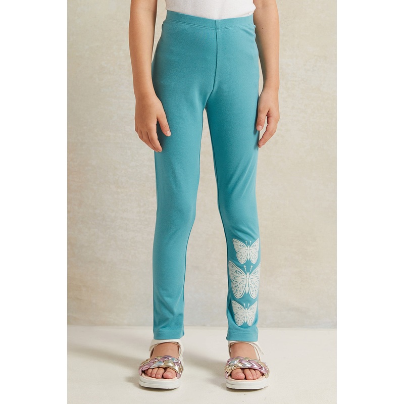 Girls Mint Butterfly Print  Leggings