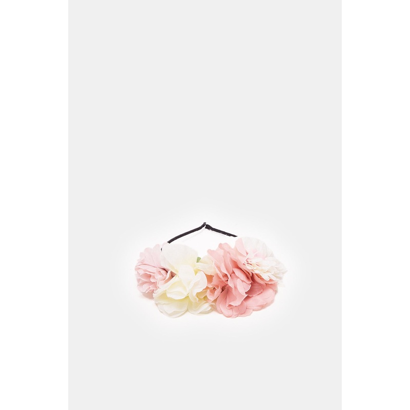 Girls Pink And White Embellished Floral  Headband