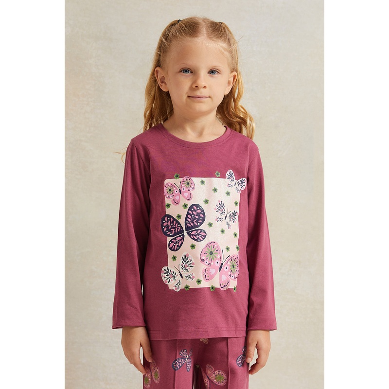 Girls Purple Butterfly Printed T-Shirt