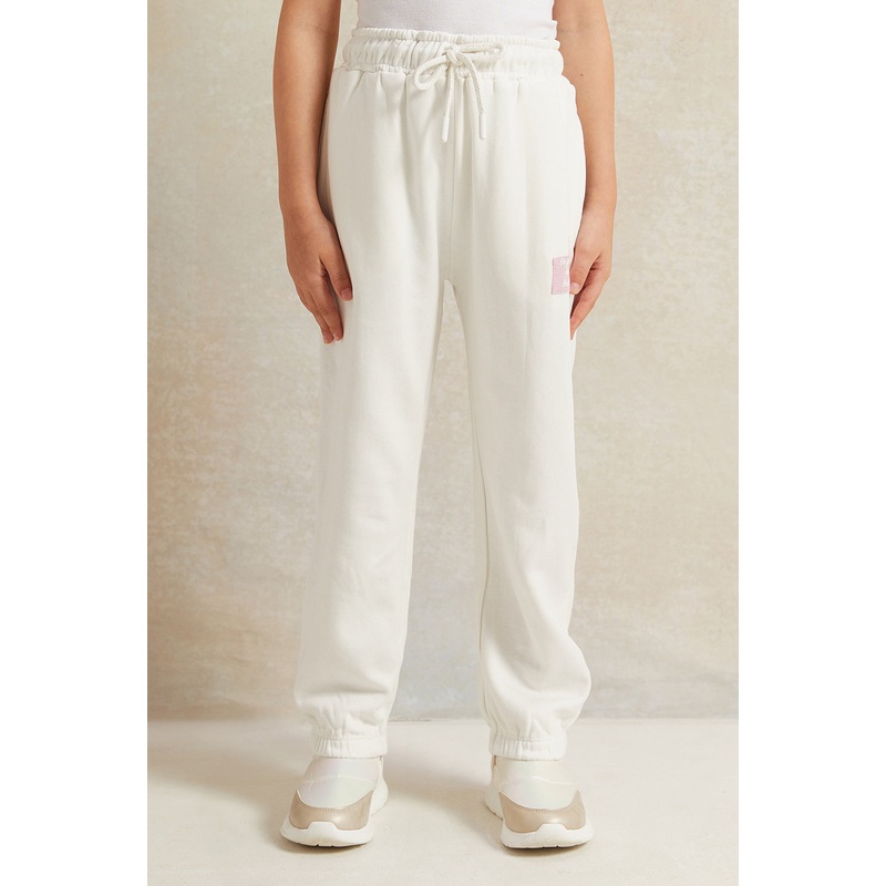 Girls White Printed Active Pants