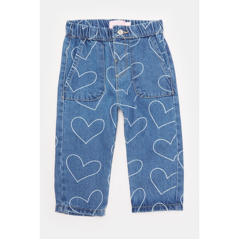 Infant Girls Blue Heart All Over Print Denim Jeans