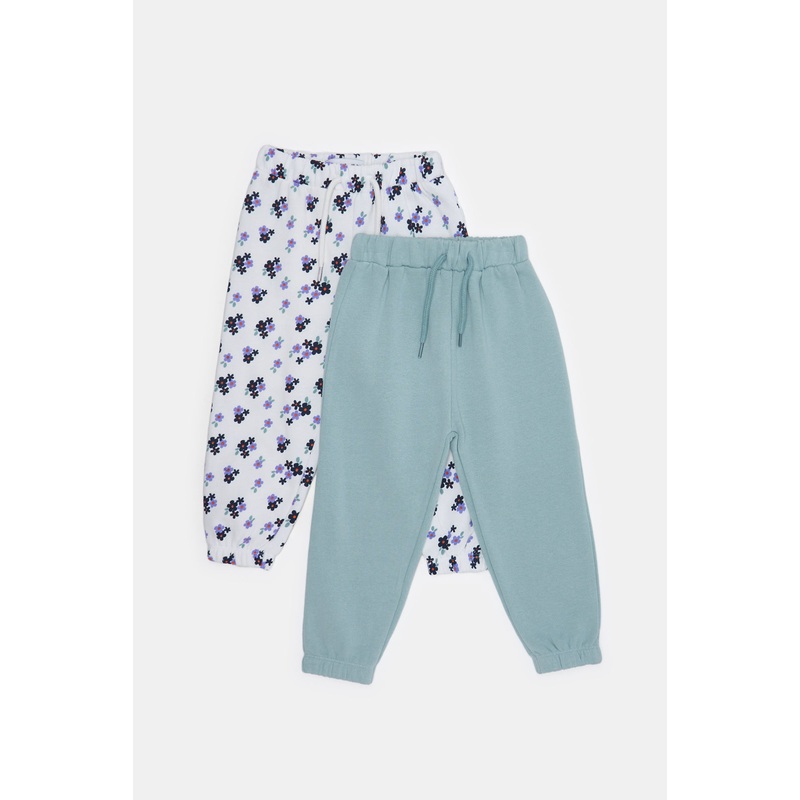 Infant Girls Ivory Floral And Green Solid Active Pants
