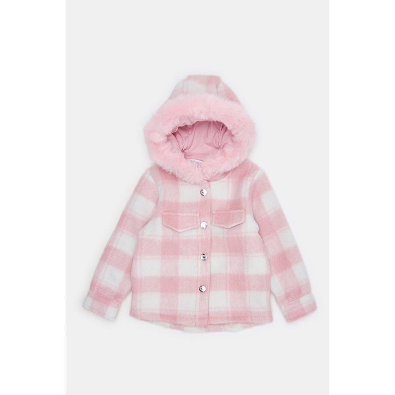 Infant Girls Pink Checked Hooded Jacket