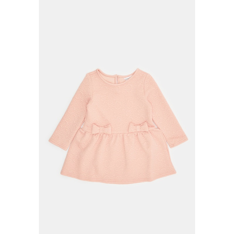 Infant Girls Pink Jacquard Dress With Front Bow