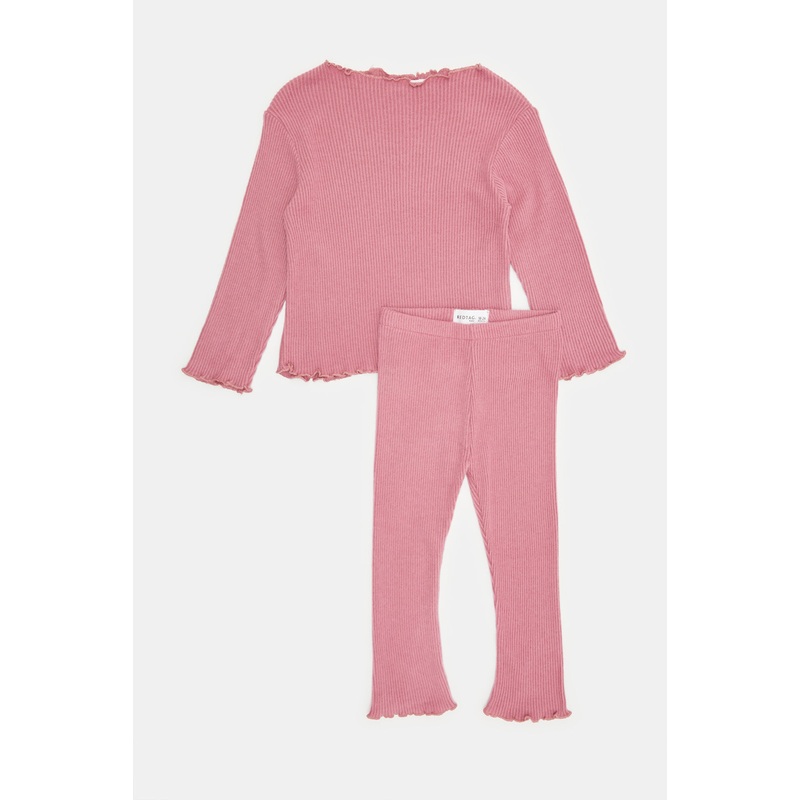 Infant Girls Pink Ribbed Casual Set Of (2 Piece)