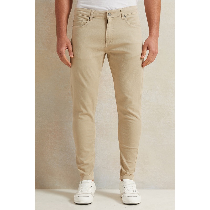 Men Beige Slim Fit Denim Jeans