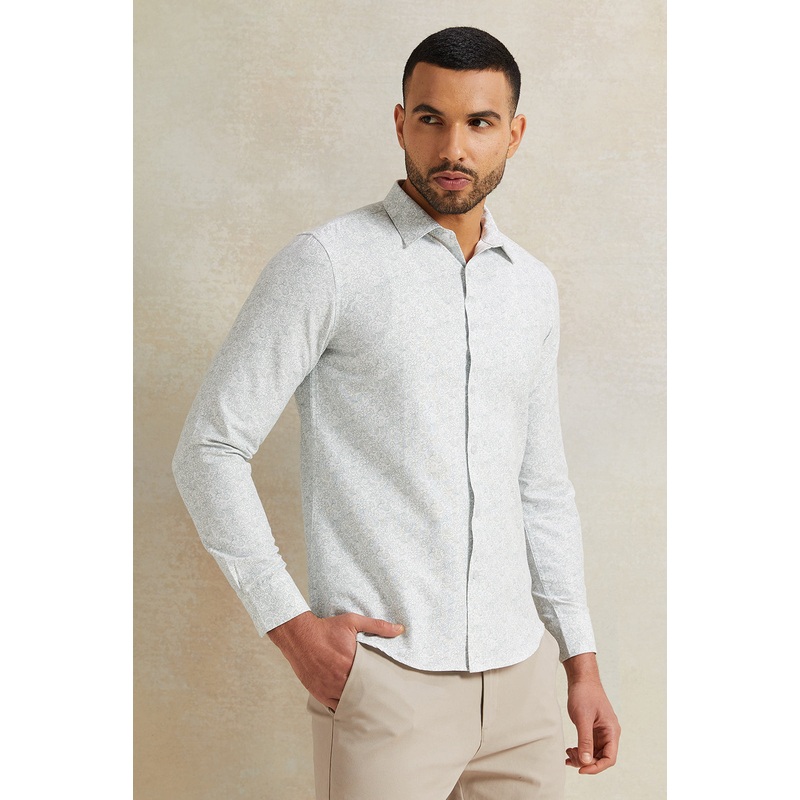 Men White Print Stand-Up Pack Shirt