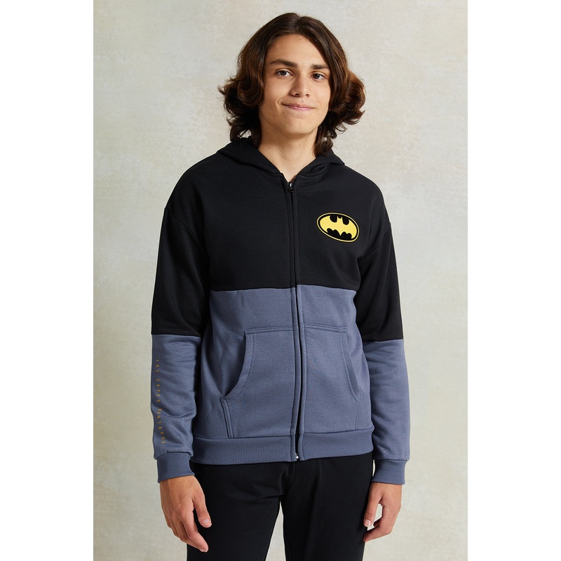 Senior Boys Black And Grey Printed Hooded Sweatshirt