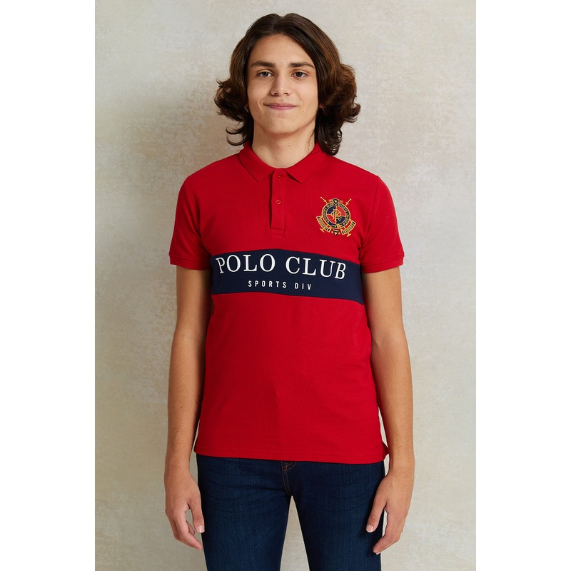 Senior Boys Red Printed Polo Shirt