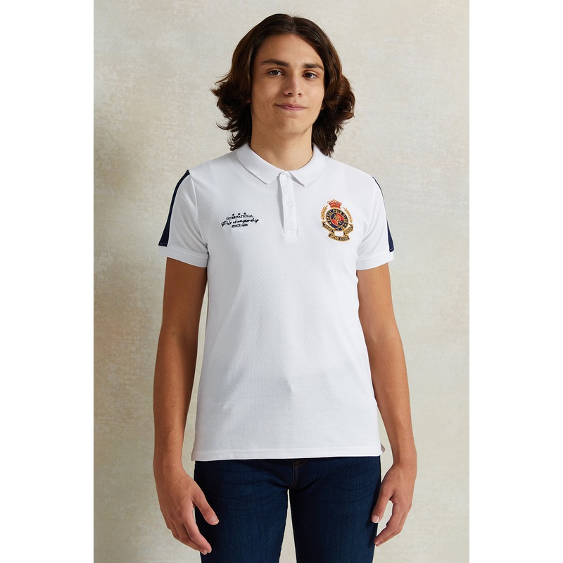 Senior Boys White Printed Polo Shirt