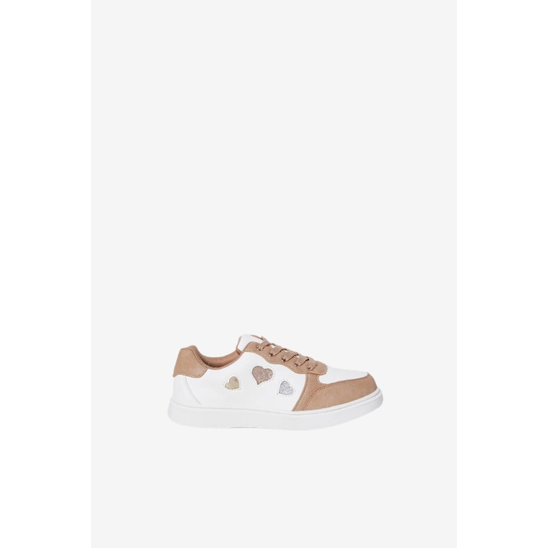 Senior Girls White And Beige Heart Patch Sneakers