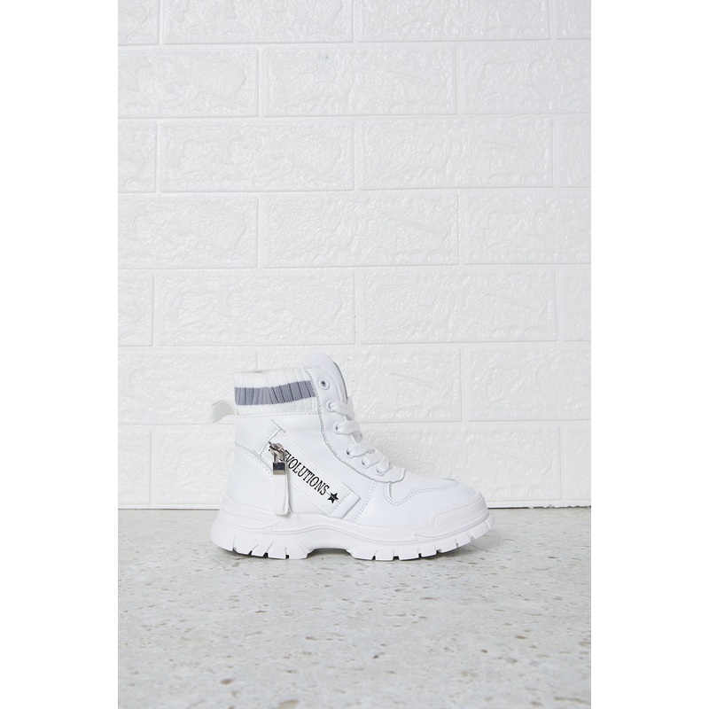 Senior Girls White Chunky Ankle Boots