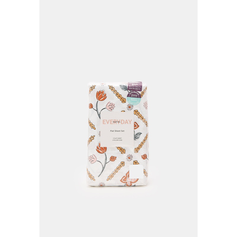 White Floral Printed Flat Sheet (King Size)