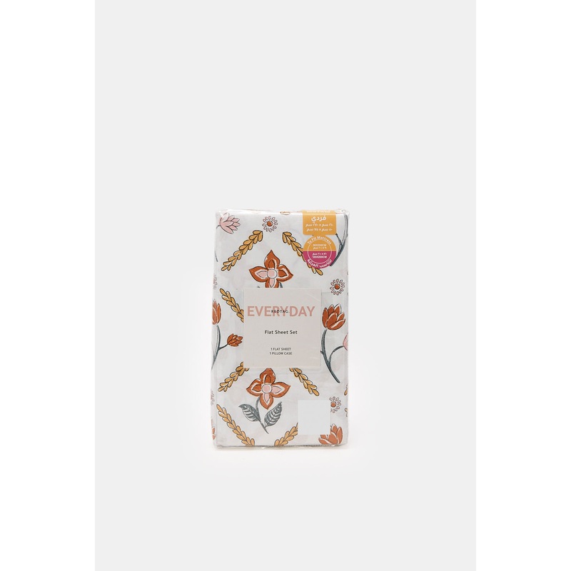 White Floral Printed Flat Sheet (Single Size)