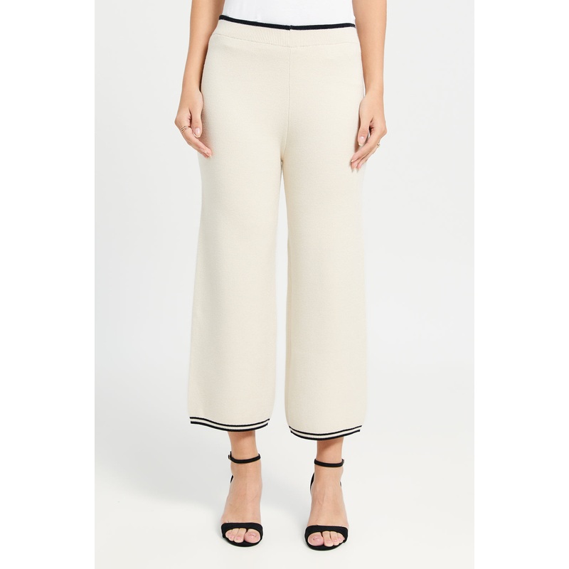 Women Beige Solid Wide Leg Pants
