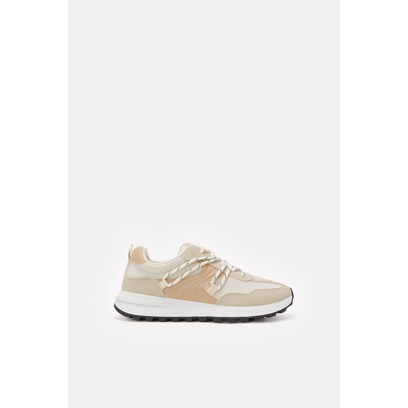Women Beige Sporty Lace Up Sneakers